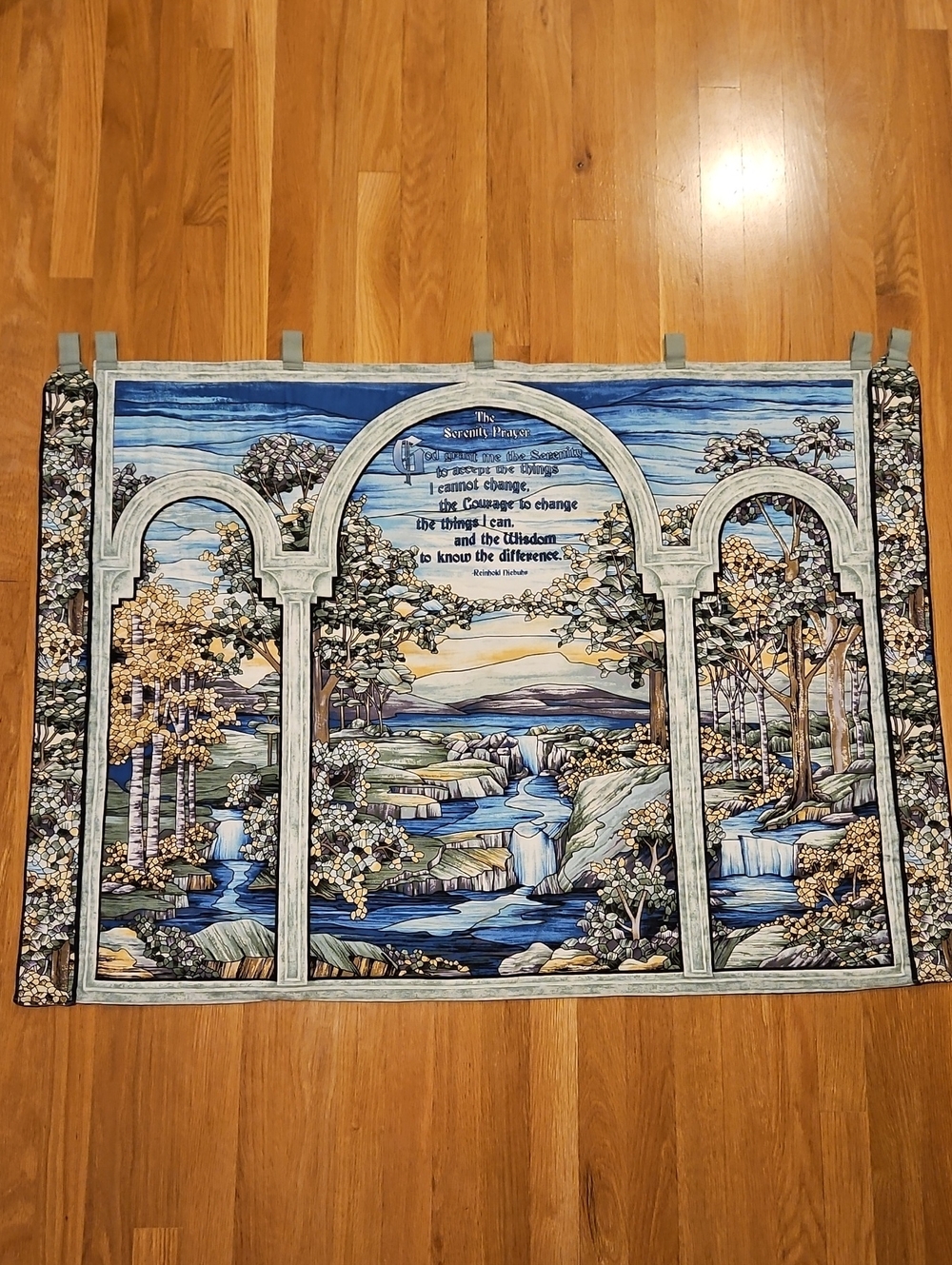 Scenic Birch Tree Tapestry Panel in Greens and Blues